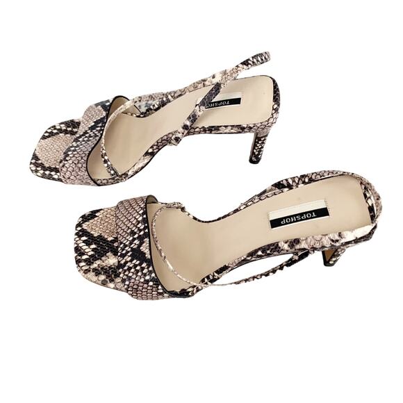 Topshop Nettle Snakeskin Leather Sandal 8 Beige Black NEW - Picture 8 of 12